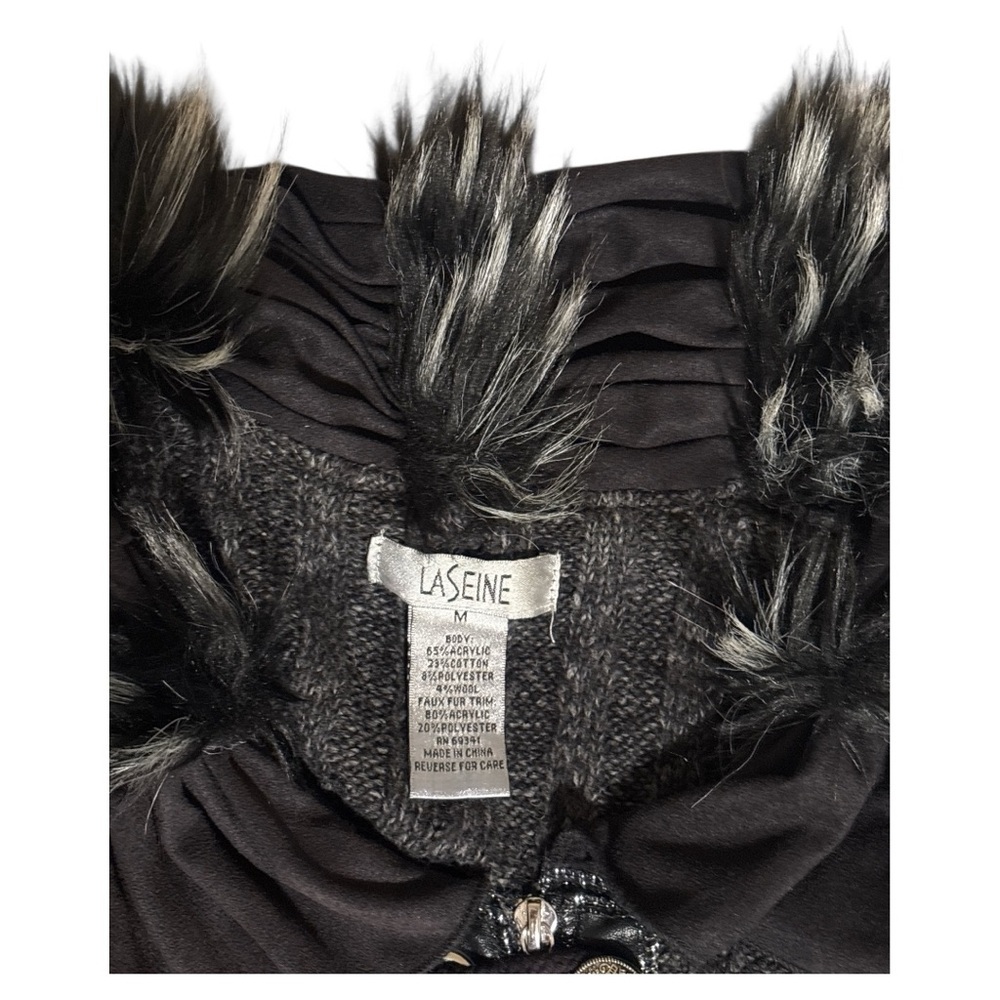 LaSeine Black Jacket with Faux Fur Trim - Picture 2 of 11